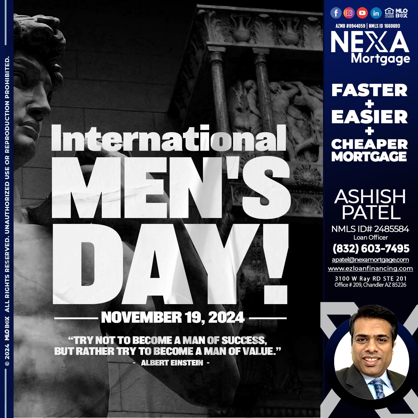 INTERNATIONAL MENS DAY - Ashish Patel -Loan Officer
