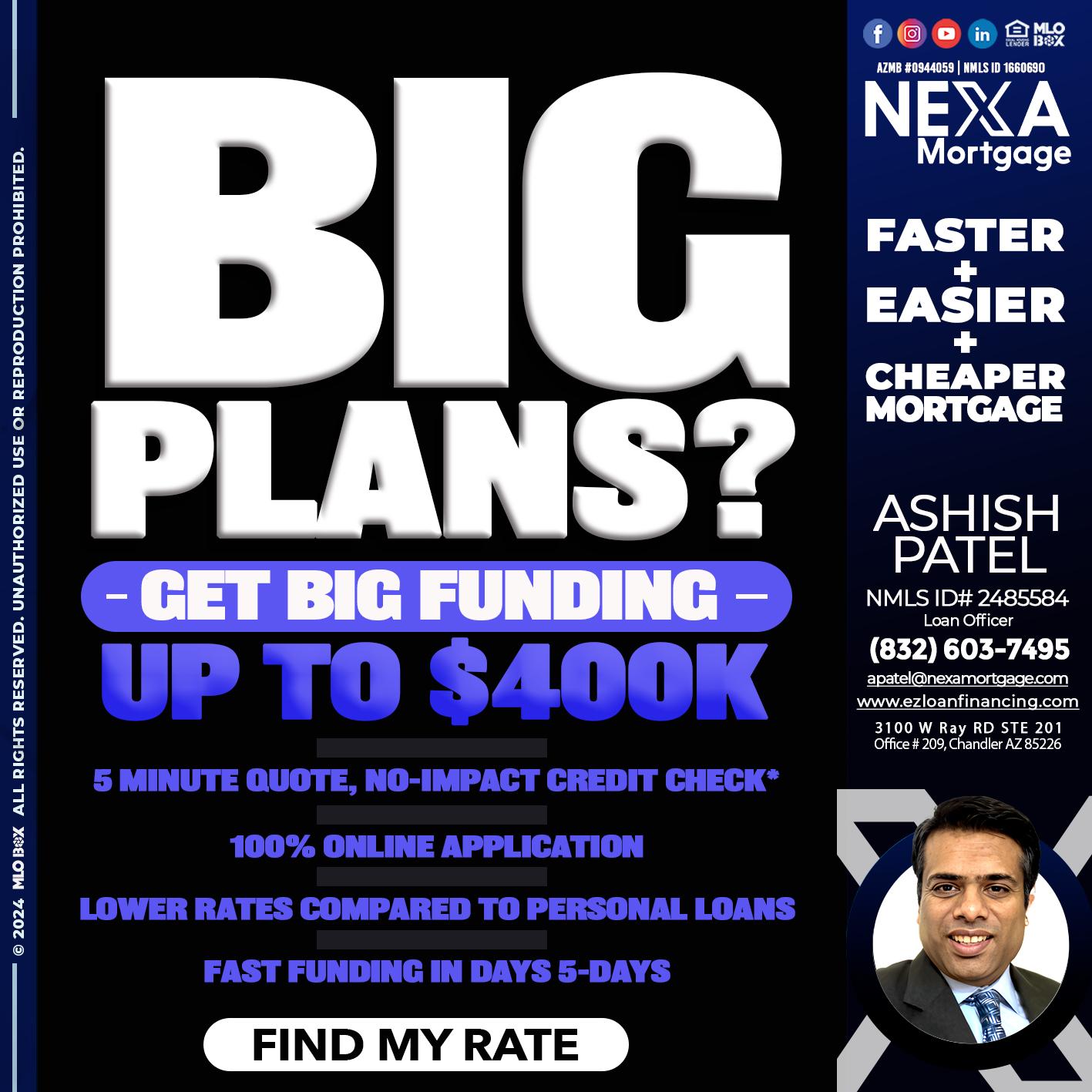 BIG PLANS - Ashish Patel -Loan Officer