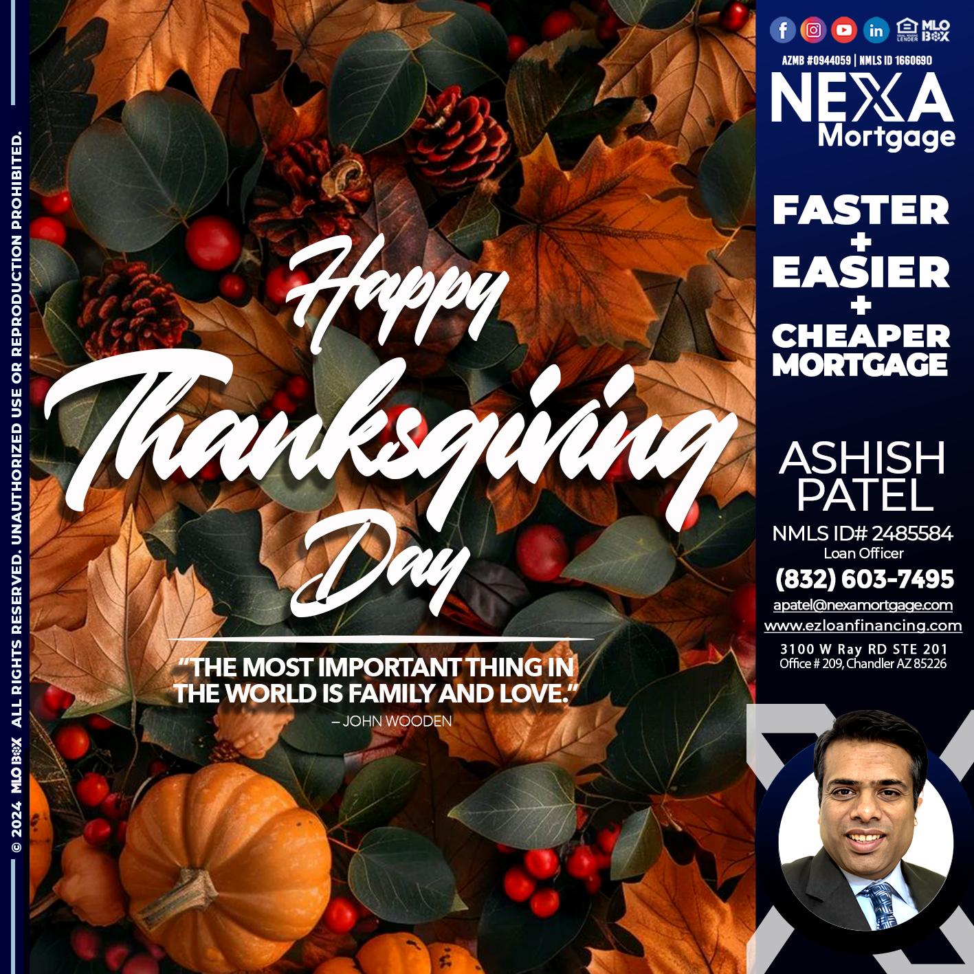 happy thanksgiving - Ashish Patel -Loan Officer