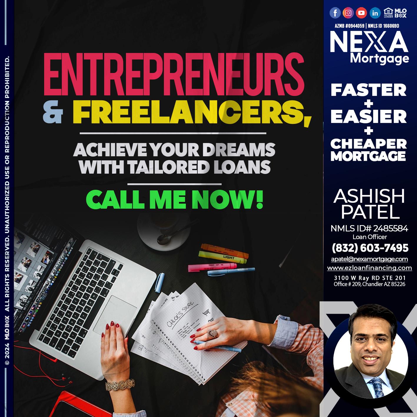entreprenuers and freelancers - Ashish Patel -Loan Officer