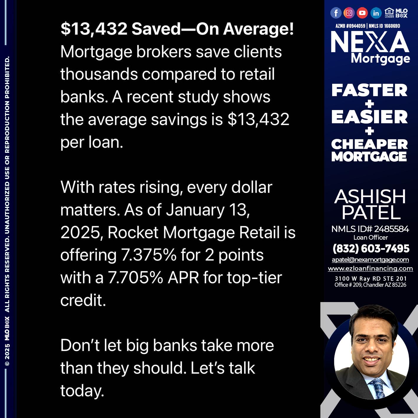 saved on average - Ashish Patel -Loan Officer