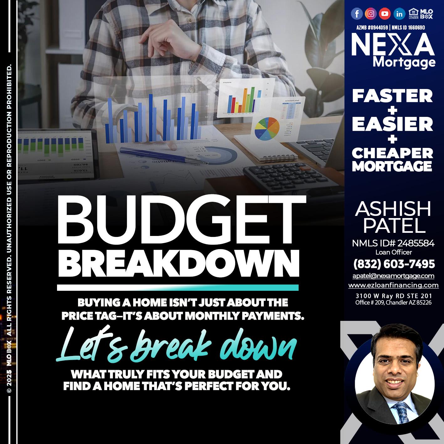 BUDGET BREAKDOWN - Ashish Patel -Loan Officer