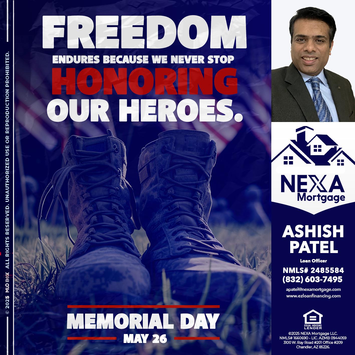 Memorial Day - Ashish Patel -Loan Officer