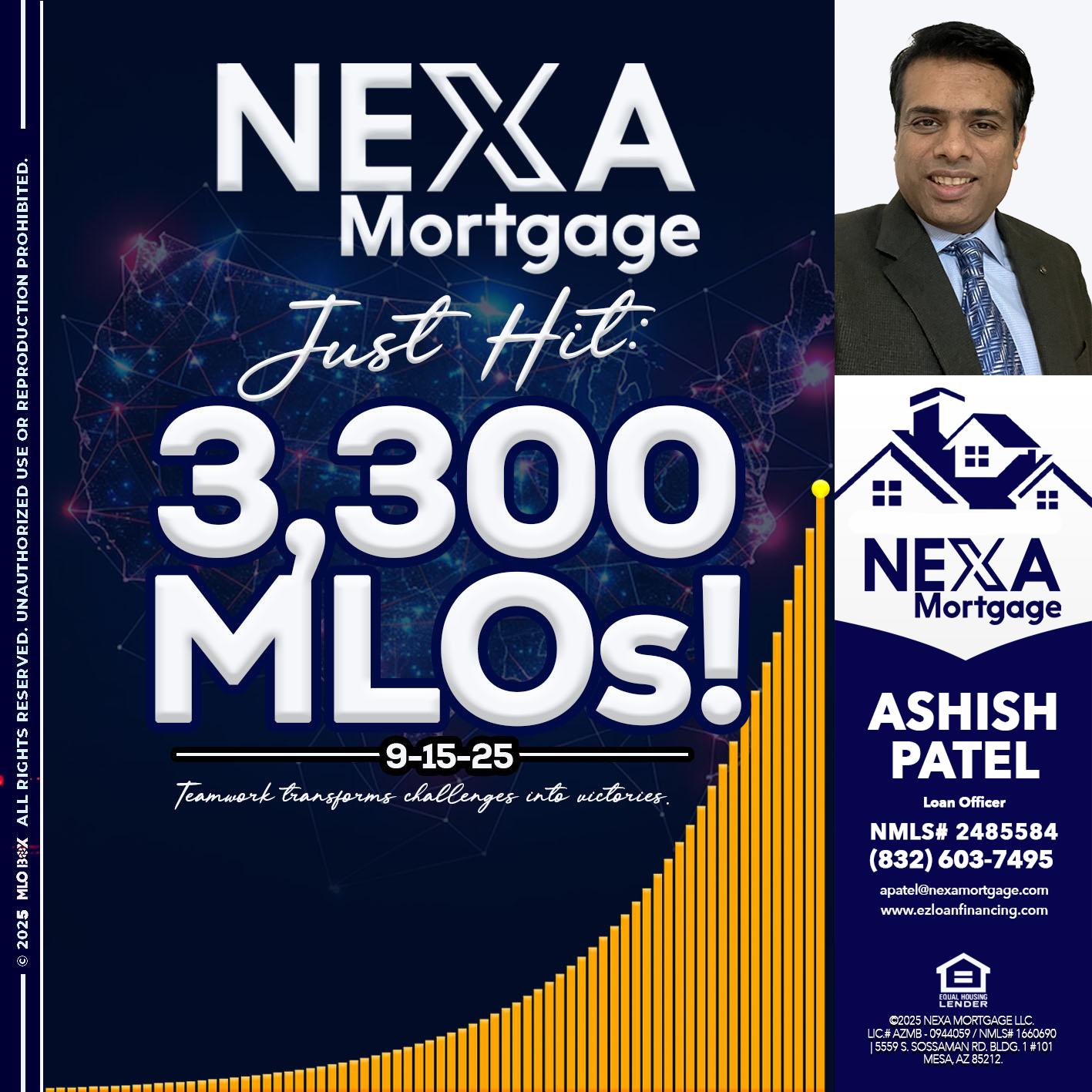 NEXA JUST HIT 3300 MLOS - Ashish Patel -Loan Officer