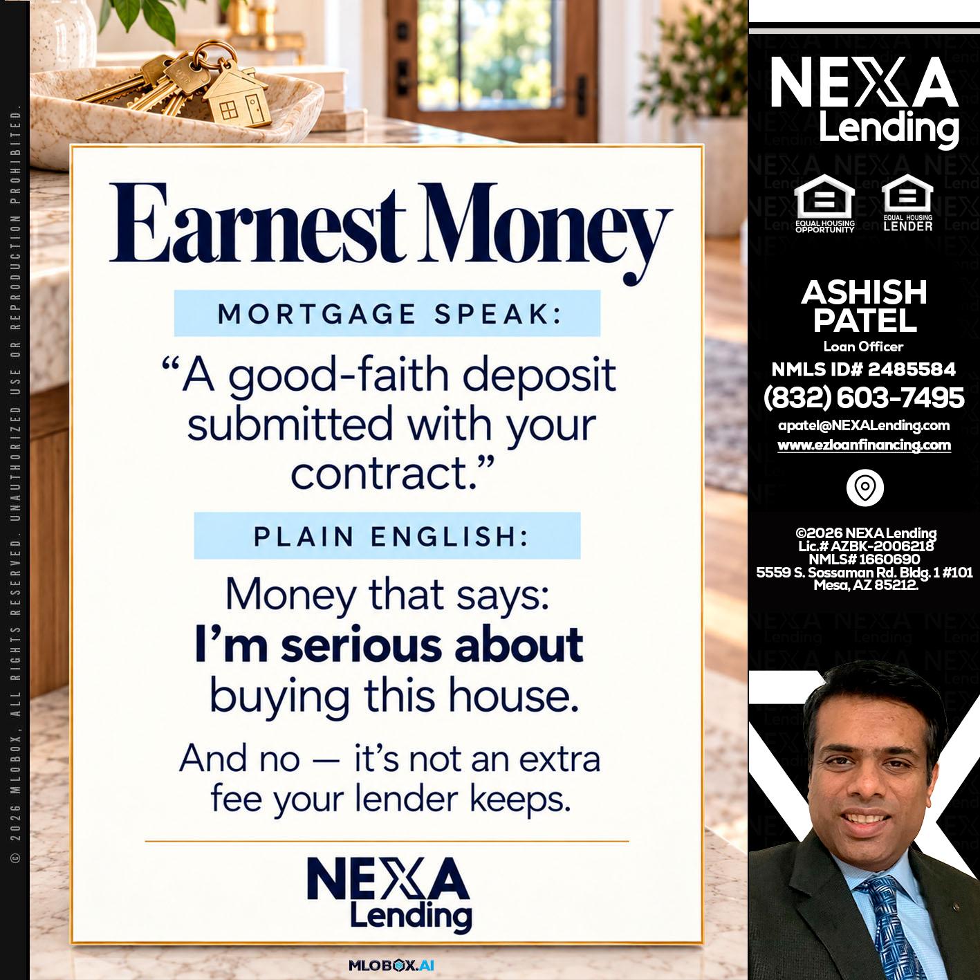 EARNEST MONEY - Ashish Patel -Loan Officer