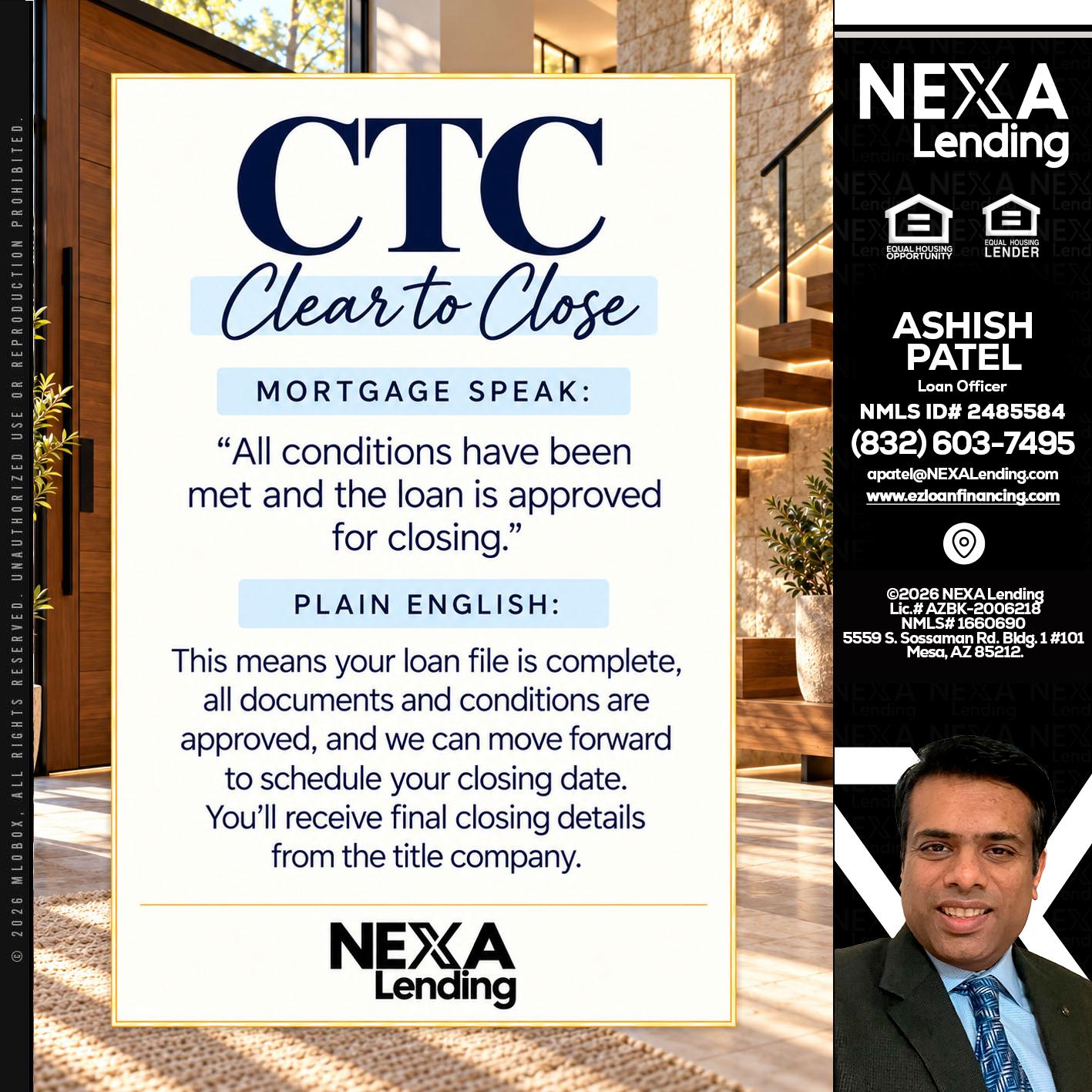 CLEAR TO CLOSE - Ashish Patel -Loan Officer